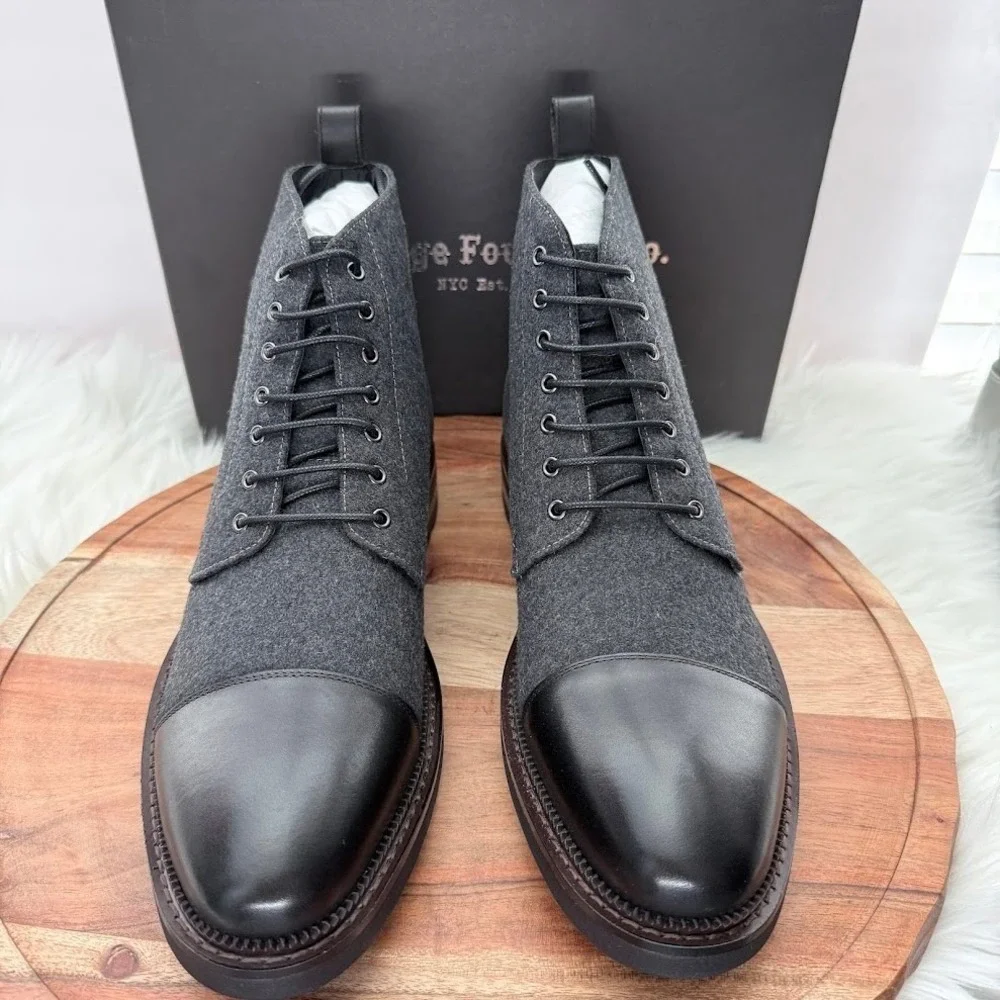 Vintage Foundry Co Remington‎ Black Leather Grey Wool Size 10 Cap Toe Boots  NIB